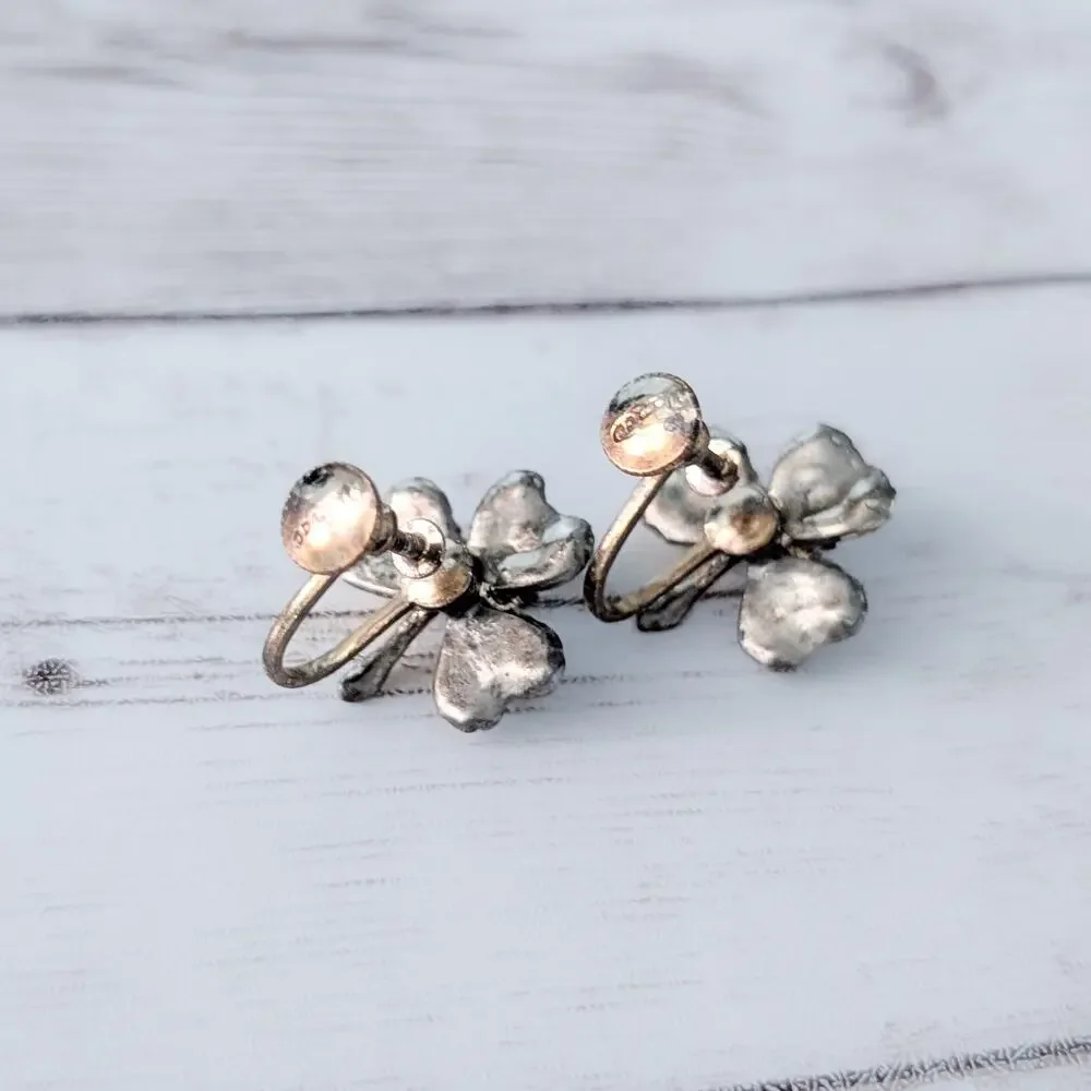 Vintage Vanco Screw On Earrings Shamrock with Faux Pearls
